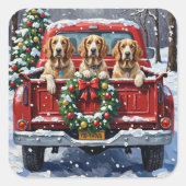 English Setter Christmas Red Truck Holiday スクエアシール (正面)