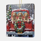 English Setter Christmas Red Truck Holiday セラミックオーナメント (左)
