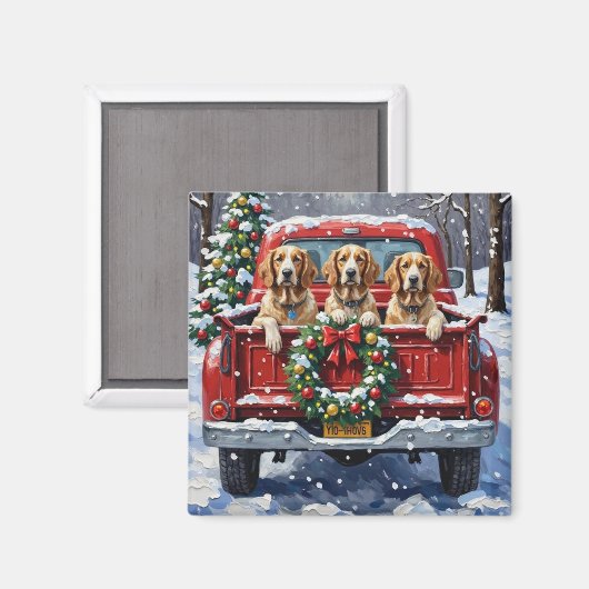 English Setter Christmas Red Truck Holiday マグネット (正面/裏面)