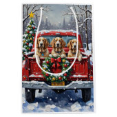 English Setter Christmas Red Truck Holiday ミディアムペーパーバッグ (正面)