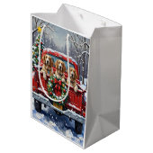 English Setter Christmas Red Truck Holiday ミディアムペーパーバッグ (裏面アングル)