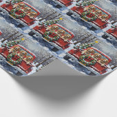 English Setter Christmas Red Truck Holiday ラッピングペーパー (角)