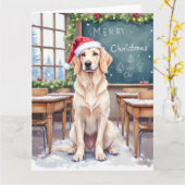 English Setter Cozy Classroom Teacher Santa カード (黄色い花)