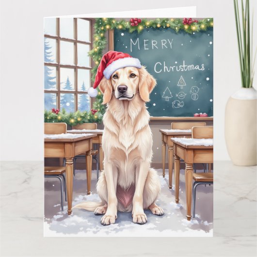 English Setter Cozy Classroom Teacher Santa カード (正面)