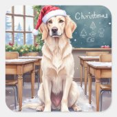 English Setter Cozy Classroom Teacher Santa スクエアシール (正面)