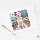 English Setter Cozy Classroom Teacher Santa スクエアシール (封筒)