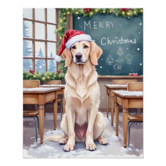 English Setter Cozy Classroom Teacher Santa ポスター (正面)
