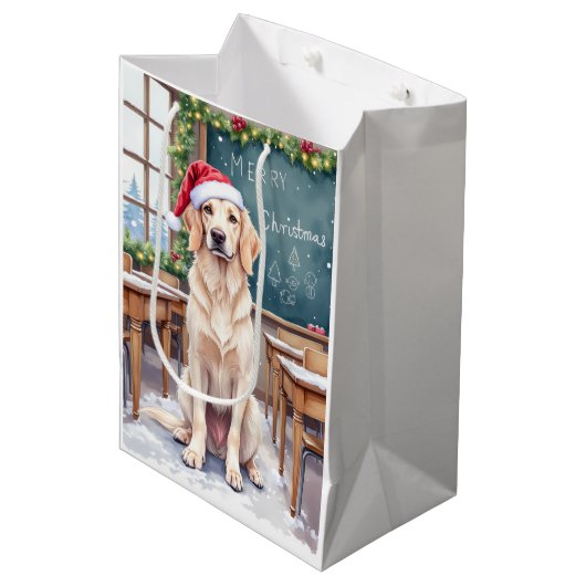 English Setter Cozy Classroom Teacher Santa ミディアムペーパーバッグ (正面アングル)