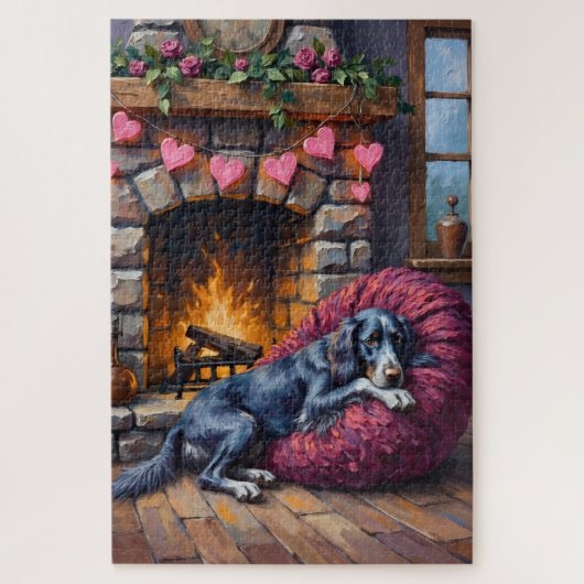 English Setter Dog Cozy Hearth Fairy Lights ジグソーパズル (縦)