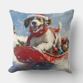 English Setter Dog in Sledge Let it Snow Christmas クッション (正面)