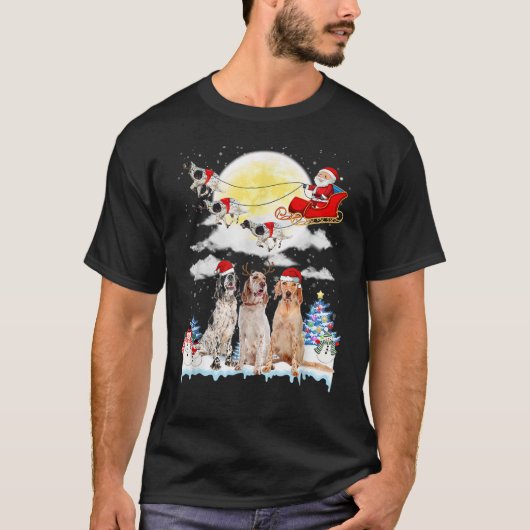 English Setter Dog Santa Sleigh Christmas Lover T- Tシャツ (正面)