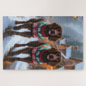 English Setter Dogs Christmas Snow Holiday ジグソーパズル (横)