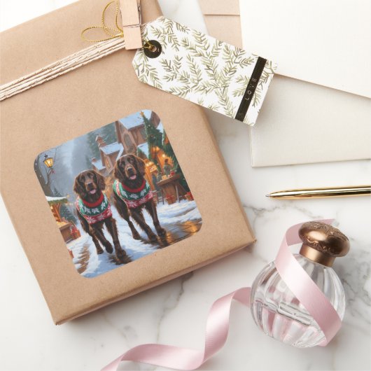 English Setter Dogs Christmas Snow Holiday スクエアシール (ギフト)