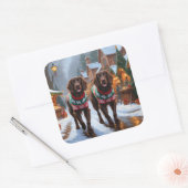 English Setter Dogs Christmas Snow Holiday スクエアシール (封筒)