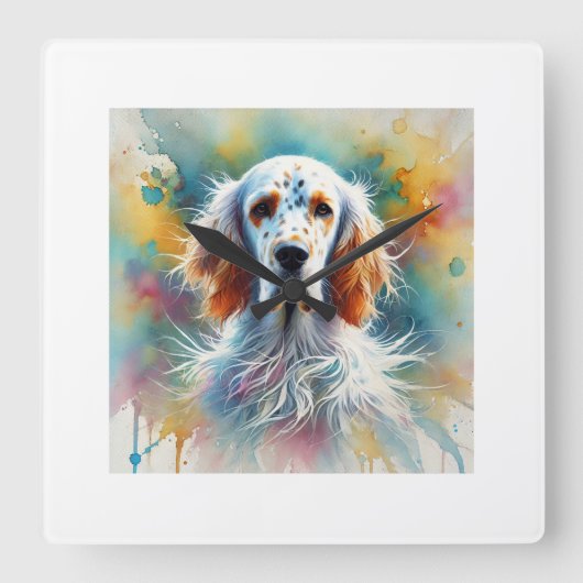 English Setter in Nature 060924AREF147 - Watercolo スクエア壁時計 (正面)
