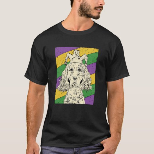 English Setter Jester Mardi Gras Dog Mom or Dad Tシャツ (正面)