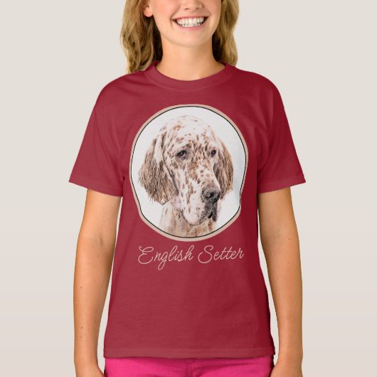 English Setter Orange Belton Painting Dog Art T-Sh Tシャツ (正面)