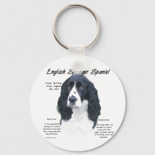 English Springerスパニエル犬(blk)履歴デザイン キーホルダー (正面)