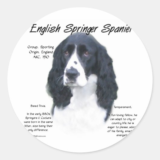 English Springerスパニエル犬(blk)履歴デザイン ラウンドシール (正面)