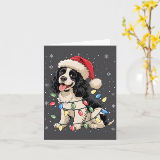 English Springer Spaniel Dog Christmas Tree Lights カード (黄色い花)