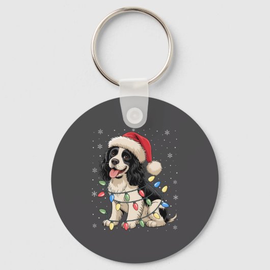 English Springer Spaniel Dog Christmas Tree Lights キーホルダー (正面)