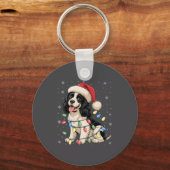 English Springer Spaniel Dog Christmas Tree Lights キーホルダー (正面)