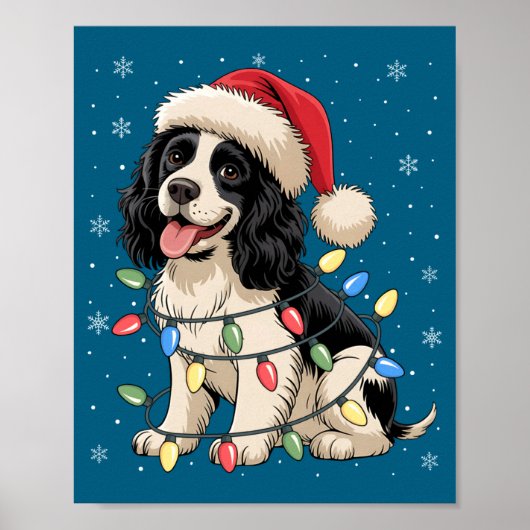 English Springer Spaniel Dog Christmas Tree Lights ポスター (正面)