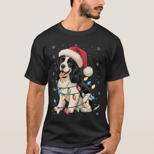 English Springer Spaniel Dog Christmas Tree Lights Tシャツ (正面)