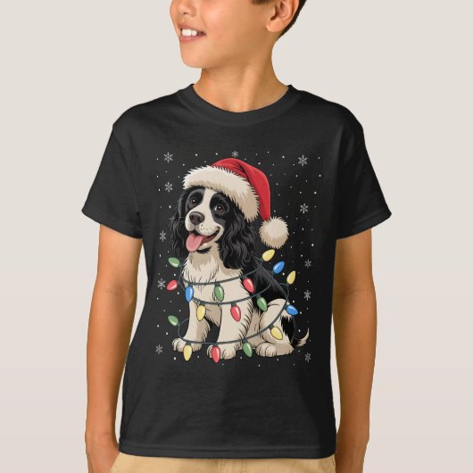 English Springer Spaniel Dog Christmas Tree Lights Tシャツ (正面)