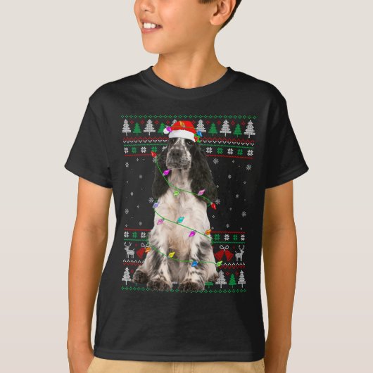 English Springer Spaniel Dog Christmas Ugly Sweate Tシャツ (正面)
