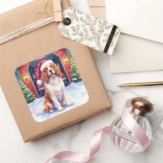 English Springer Spaniel Fire Station Santa スクエアシール (ギフト)