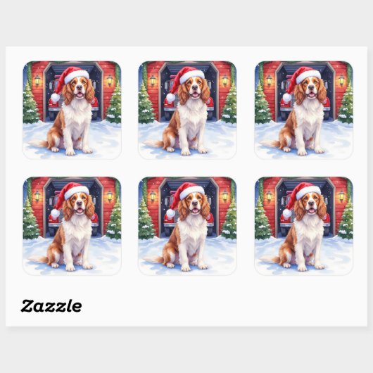 English Springer Spaniel Fire Station Santa スクエアシール (シート)