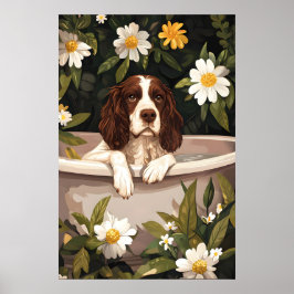 English Springer Spaniel In Bathtub Poster, Funny ポスター