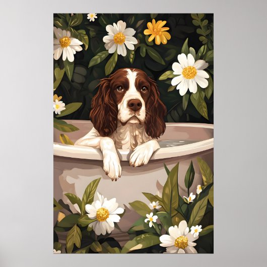 English Springer Spaniel In Bathtub Poster, Funny ポスター (正面)