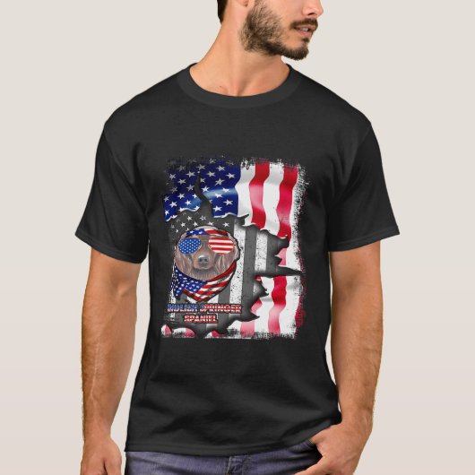English Springer Spaniel S Fun American Flag Tシャツ (正面)