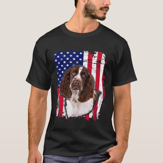 English Springer Spaniel Us Flag 4th Of July Tシャツ (正面)