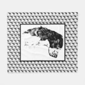 English Springer Spaniel Vintage Dog Art フリースブランケット (正面(横))