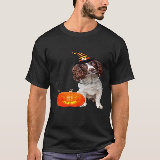 English Springer Spaniel Witch Hat Halloween Dog C Tシャツ (正面)