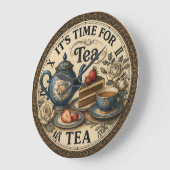  English tea room Teapot and scones kitchen ラージ壁時計 (傾斜)