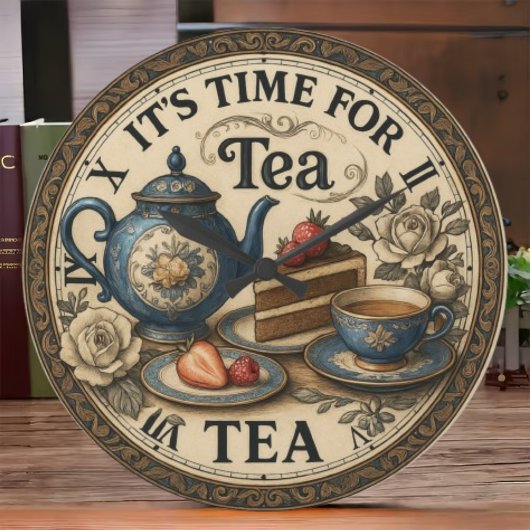  English tea room Teapot and scones kitchen ラージ壁時計
