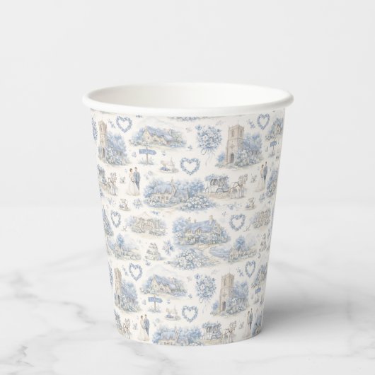 English Village Wedding Watercolor Pattern Blue 紙コップ (裏面)