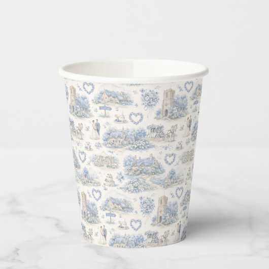 English Village Wedding Watercolor Pattern Blue 紙コップ (左)