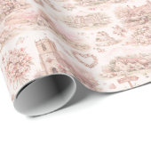 English Village Wedding Watercolor Pattern Pink ラッピングペーパー (ロールコーナー)