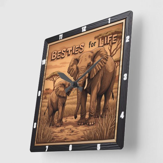 Engraved Besties Elephant Mother Calf スクエア壁時計 (傾斜)