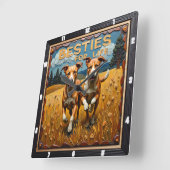 Engraved Dog Pair Blue Sky Field スクエア壁時計 (傾斜)