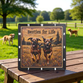 Engraved Dog Pair Happy Forest スクエア壁時計