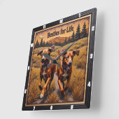 Engraved Dog Pair Mountain Pine スクエア壁時計 (傾斜)