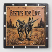 Engraved Dog Pair Outback Field スクエア壁時計 (正面)