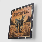 Engraved Dog Pair Outback Field スクエア壁時計 (傾斜)