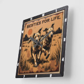 Engraved Dog Pair Tan Orange スクエア壁時計 (傾斜)